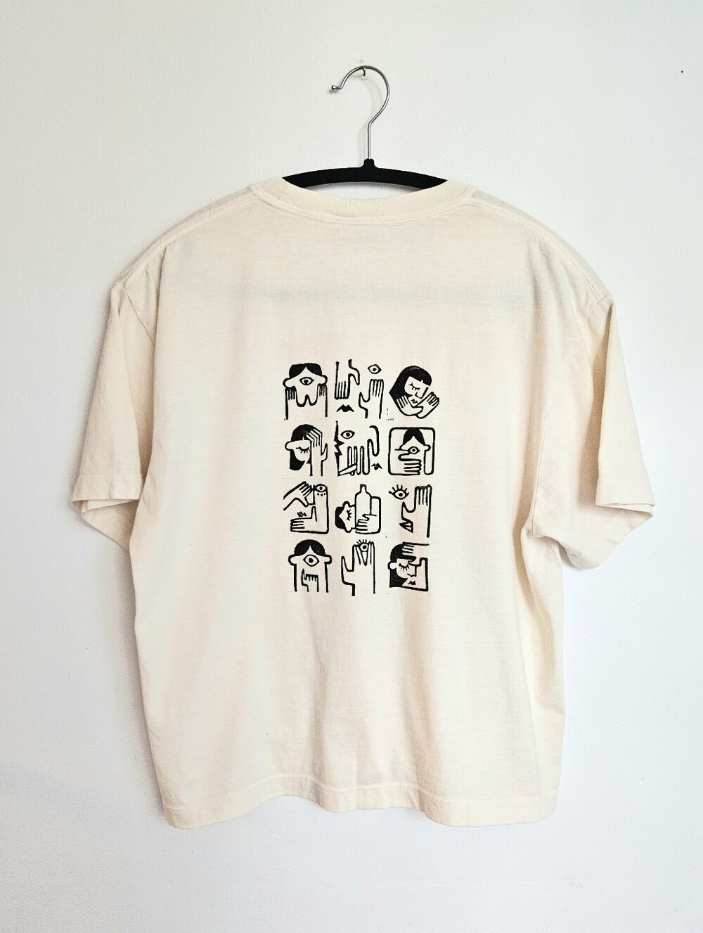 Boxy Cut Cream Top- Linocut Print